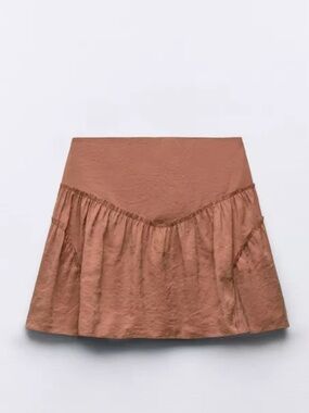 Zara medium Fluid skort Tiered Rust Brown A-Line Mini Skirt with built in shorts